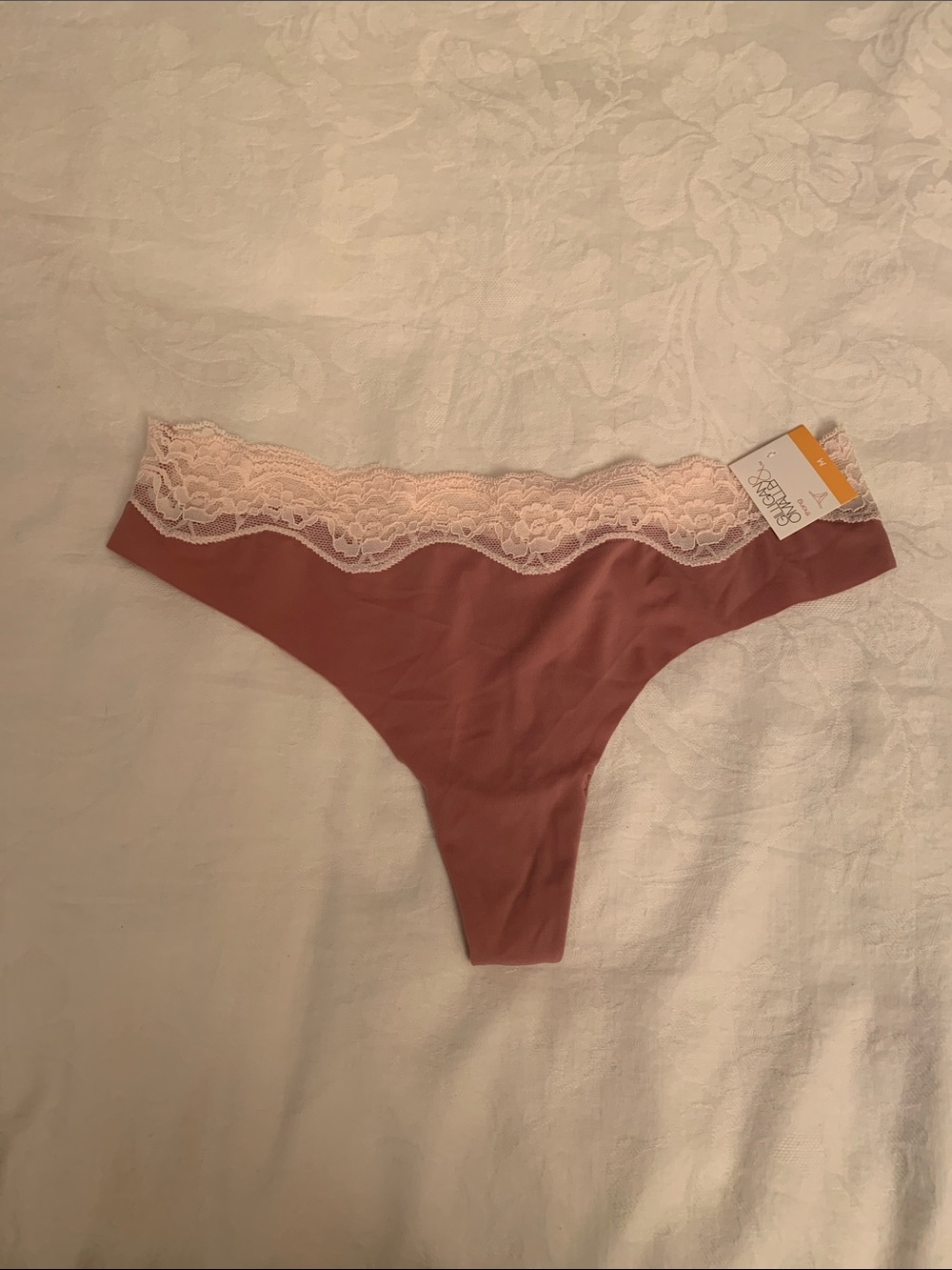 Gilligan & O'Malley Dusty Rose Thong with Light Pink Lace Trim